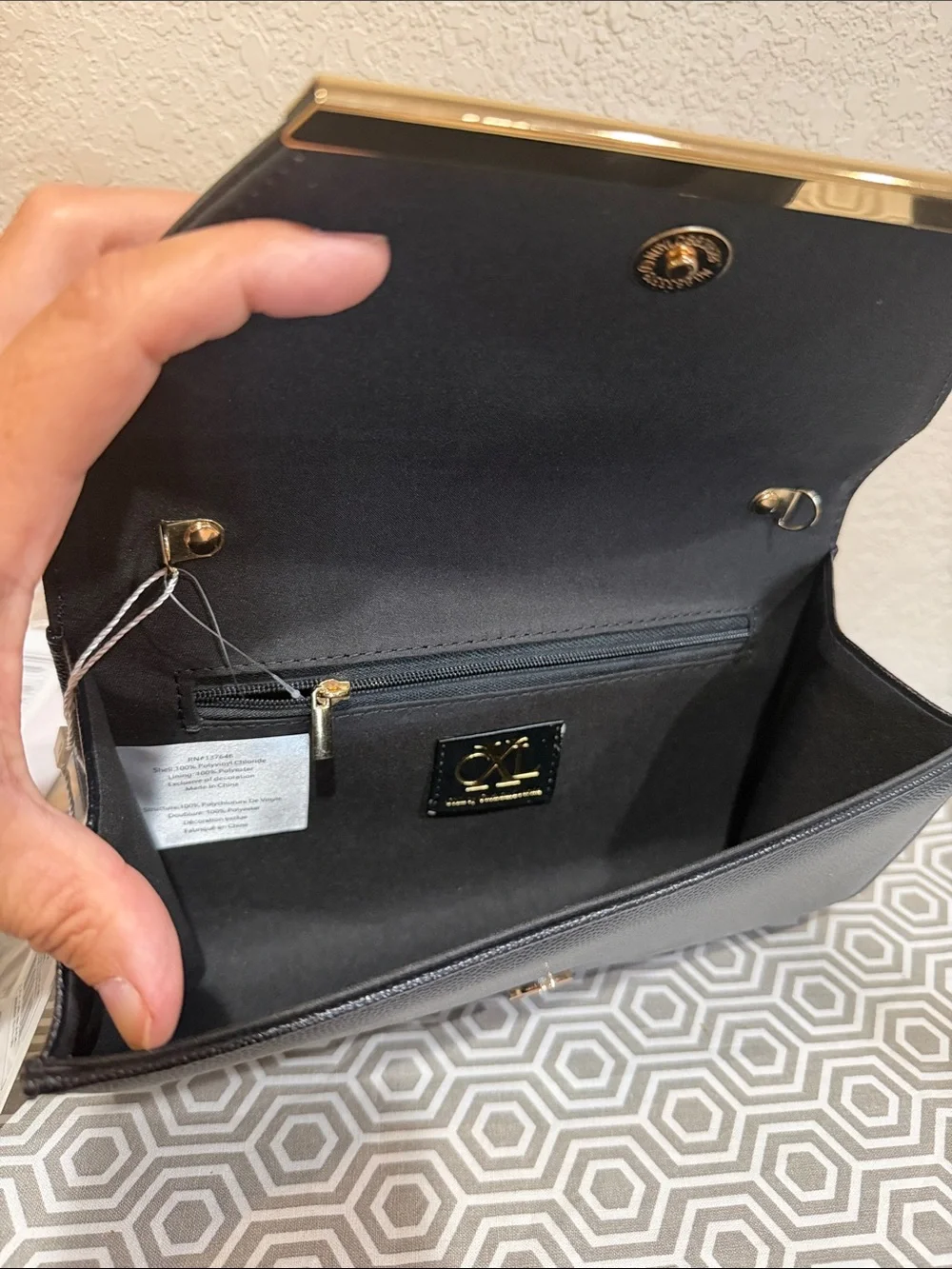 Christian Lacroix Black Clutch with Gold Emblem